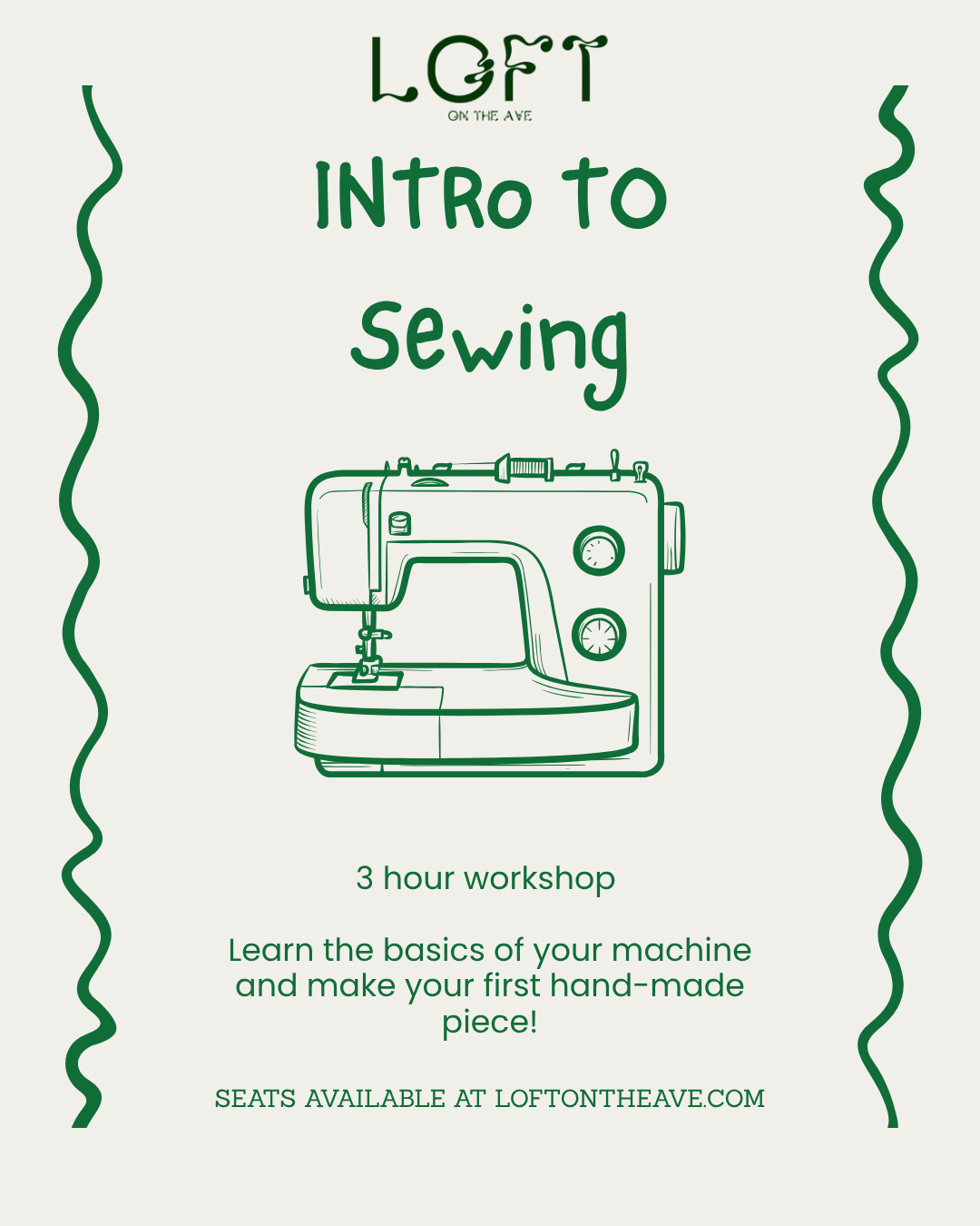 October 7th INTRODUCTION TO SEWING CLASS