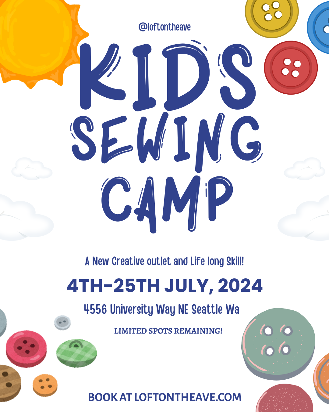 JULY KIDS SUMMER SEWING CAMP SATURDAYS